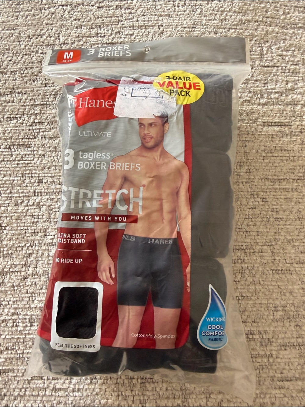Hanes Black , Ultra Soft Boxer Briefs - 3 Pack